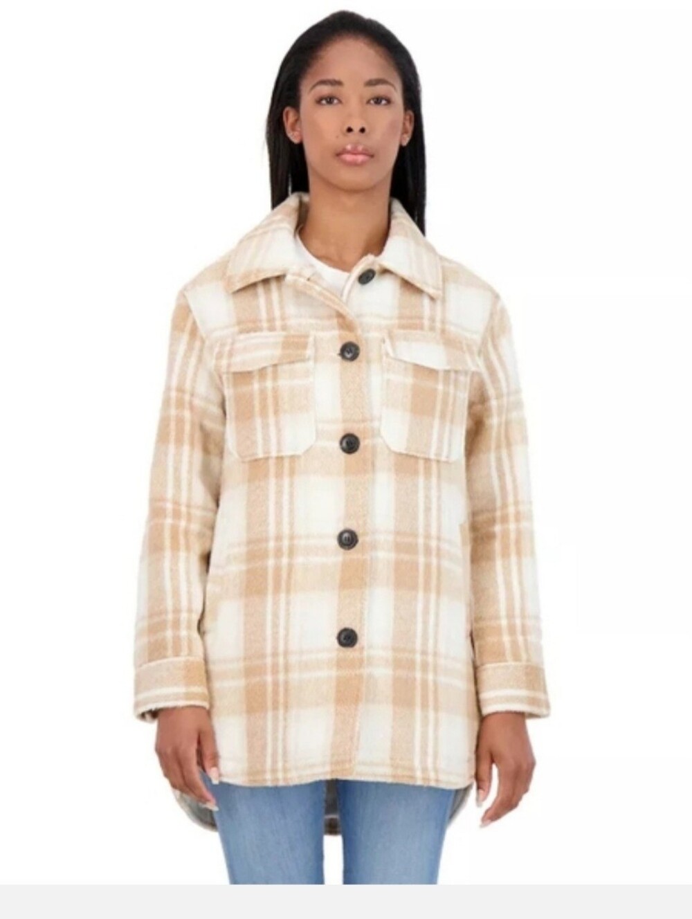 SEBBY | Jackets & Coats | Oversized Sherpa Plaid Shirt Jacket